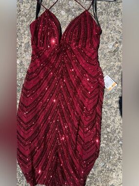 B Darlin Burgundy Sequin Mini Dress